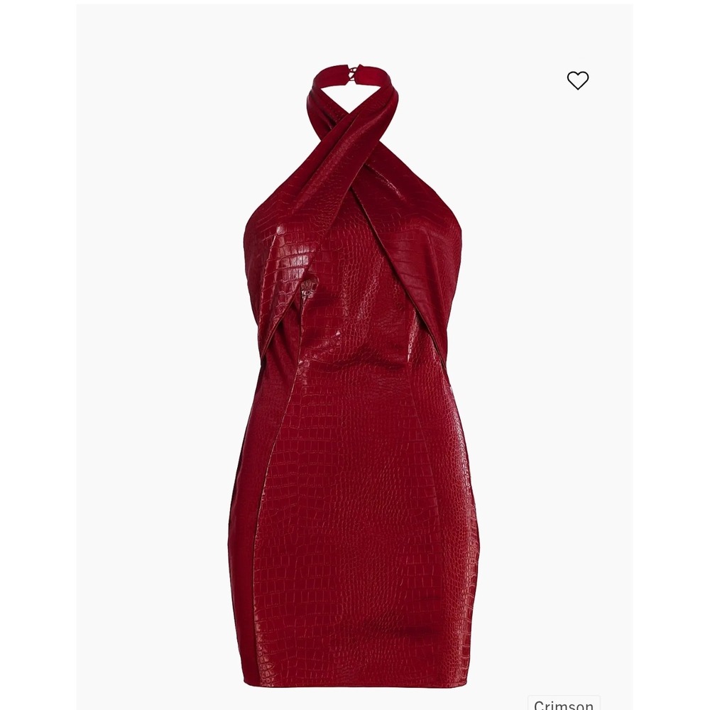 NWT Line & Dot Insipire Red Faux Crocodile Leather Halter Mini Dress Party XS